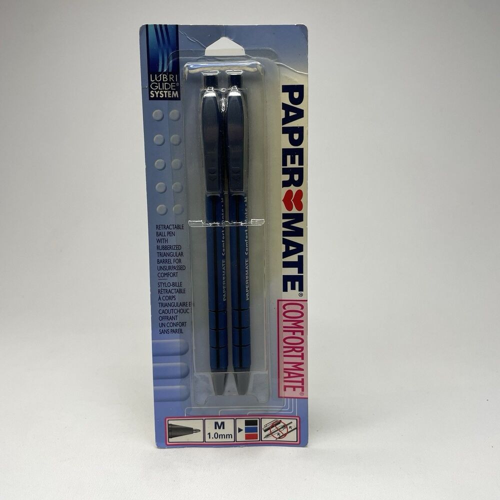 VTG 1999 Deadstock Papermate Comfort mate Lubriglide Pens 2 Pack RARE 1 MM Blue